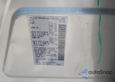 2014 Nissan Pathfinder Sv z USA, uszkodzony, nr VIN 5N1AR2MM6EC718091